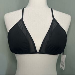 NWT!! Shade & Shore Black Triangle Bikini Top, Solid Black w/ Mesh, Medium